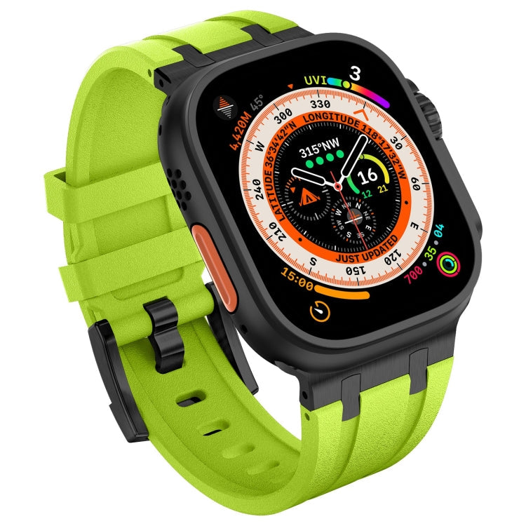 Lisslune | For Apple Watch Ultra 49mm Stone Grain Liquid Silicone Watch Strap (Black Green)