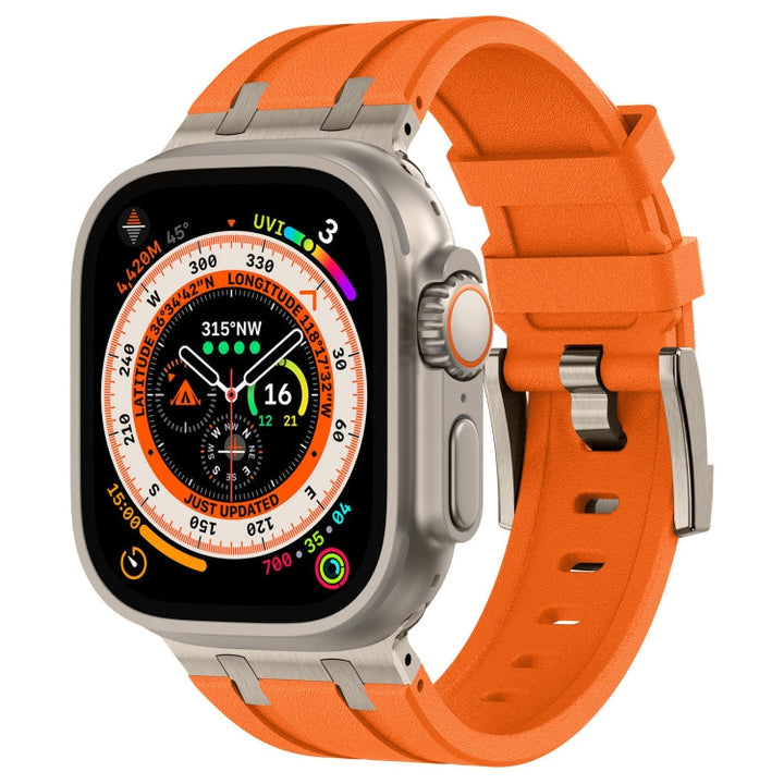 Lisslune | For Apple Watch Ultra 49mm Stone Pattern Liquid Silicone Watch Band (Titanium Orange)