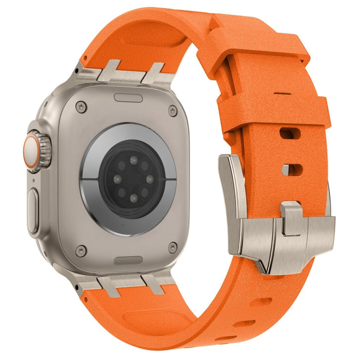 Lisslune | For Apple Watch Ultra 49mm Stone Pattern Liquid Silicone Watch Band (Titanium Orange)