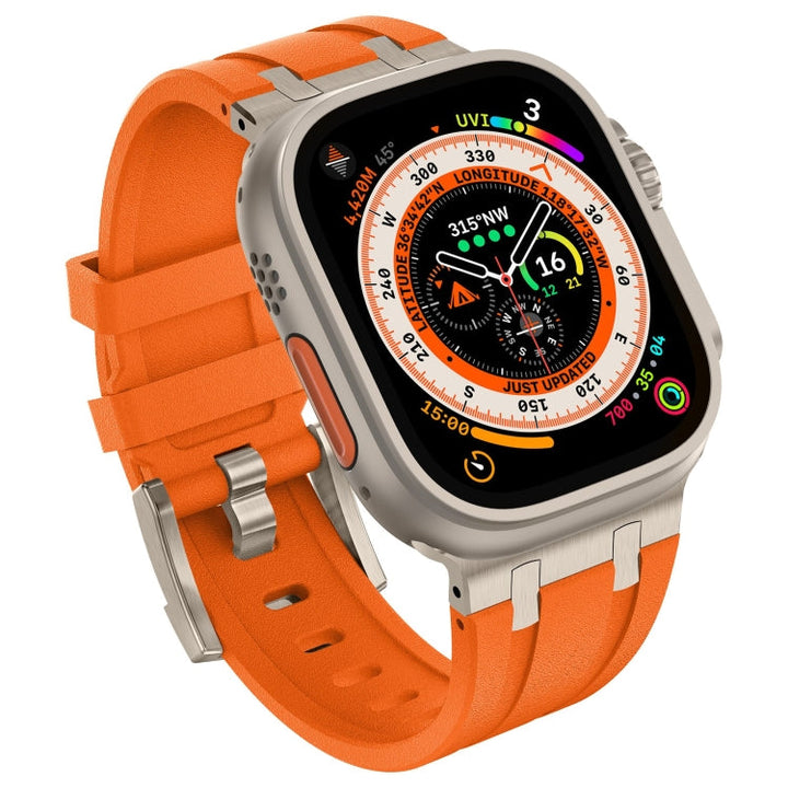 Lisslune | For Apple Watch Ultra 49mm Stone Pattern Liquid Silicone Watch Band (Titanium Orange)