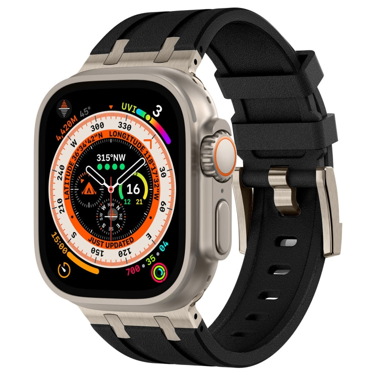 Lisslune | For Apple Watch Ultra 49mm Stone Pattern Liquid Silicone Watch Band (Titanium Black)