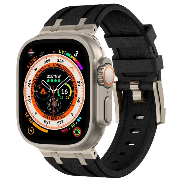 Lisslune | For Apple Watch Ultra 49mm Stone Pattern Liquid Silicone Watch Band (Titanium Black)