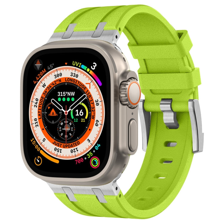 Lisslune | For Apple Watch Ultra 49 mm Stone Grain Liquid Silicone Watch Strap (Silver Green)