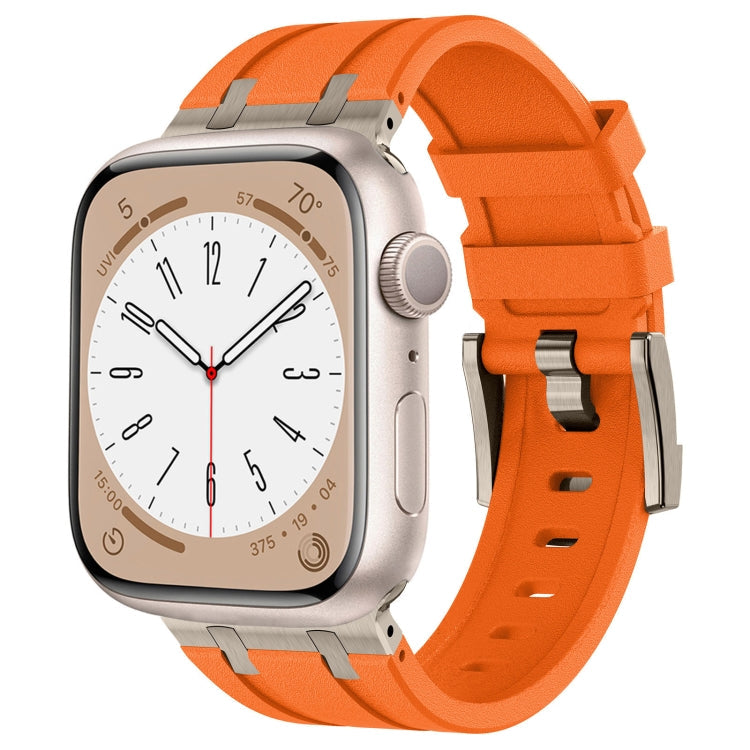 Lisslune | For Apple Watch SE 2022 44mm Stone Grain Liquid Silicone Watch Band (Titan Orange)