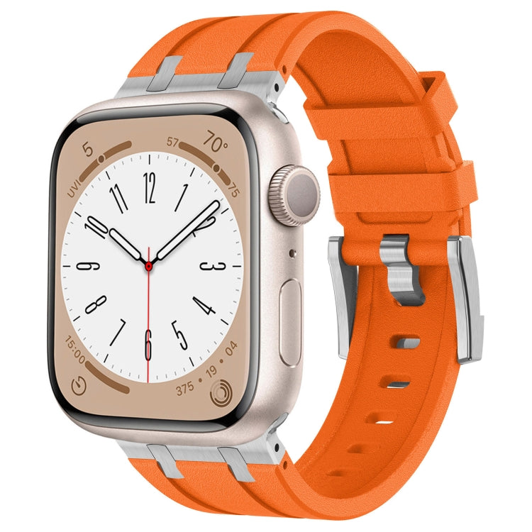 Lisslune | For Apple Watch SE 2022 44mm Stone Grain Liquid Silicone Watch Band (Silver Orange)