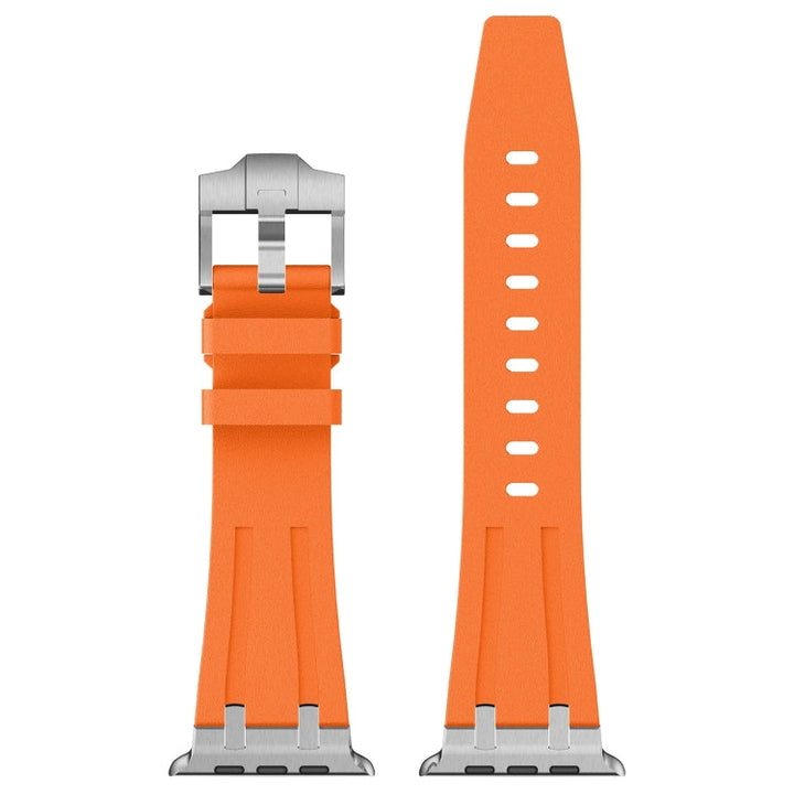 Lisslune | For Apple Watch SE 2022 44mm Stone Grain Liquid Silicone Watch Band (Silver Orange)