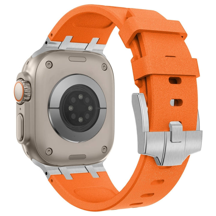 Lisslune | For Apple Watch SE 2022 44mm Stone Grain Liquid Silicone Watch Band (Silver Orange)