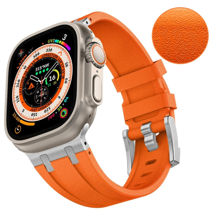 Lisslune | For Apple Watch SE 2022 44mm Stone Grain Liquid Silicone Watch Band (Silver Orange)