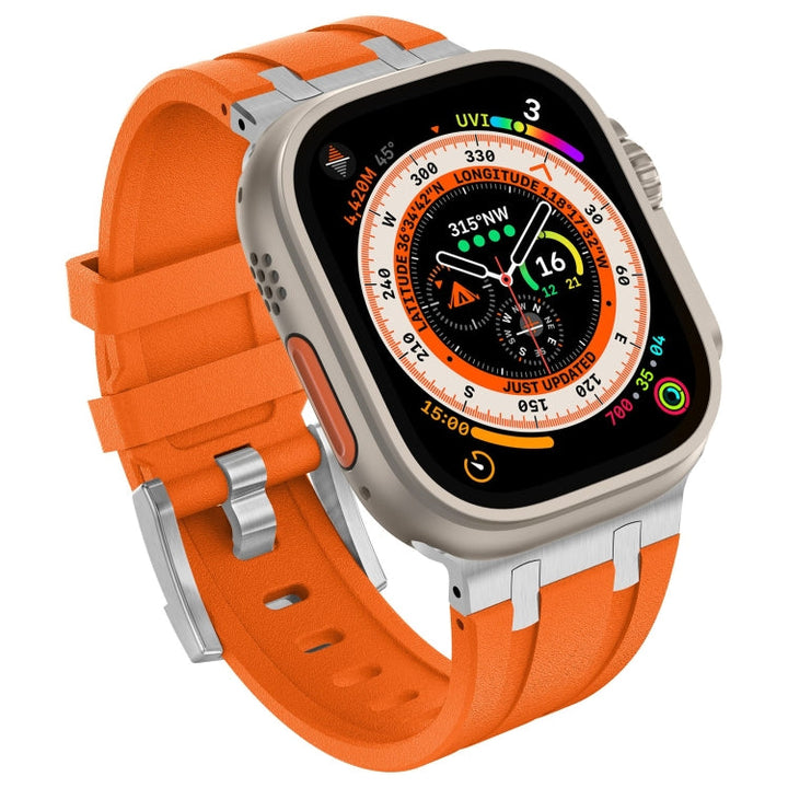 Lisslune | For Apple Watch SE 2022 44mm Stone Grain Liquid Silicone Watch Band (Silver Orange)
