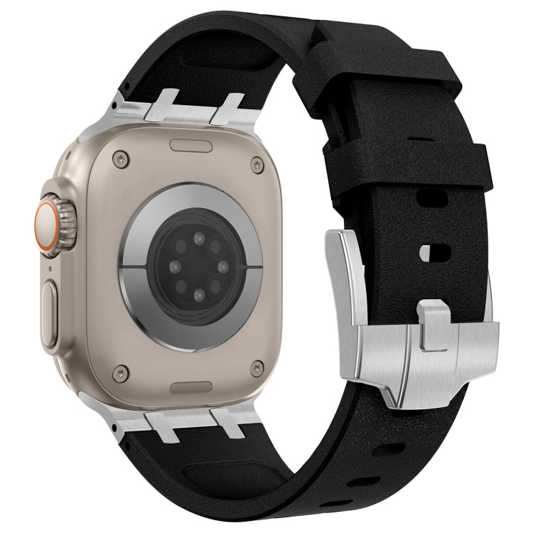 Lisslune | For Apple Watch SE 2022 44mm Stone Grain Liquid Silicone Watch Band (Silver Black)
