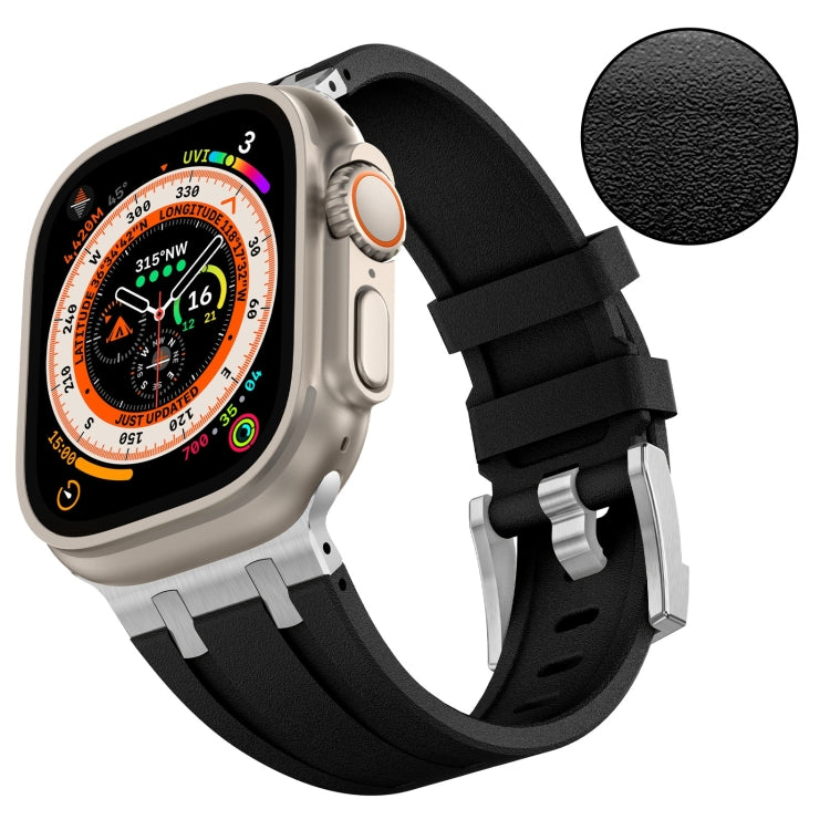 Lisslune | For Apple Watch SE 2022 44mm Stone Grain Liquid Silicone Watch Band (Silver Black)