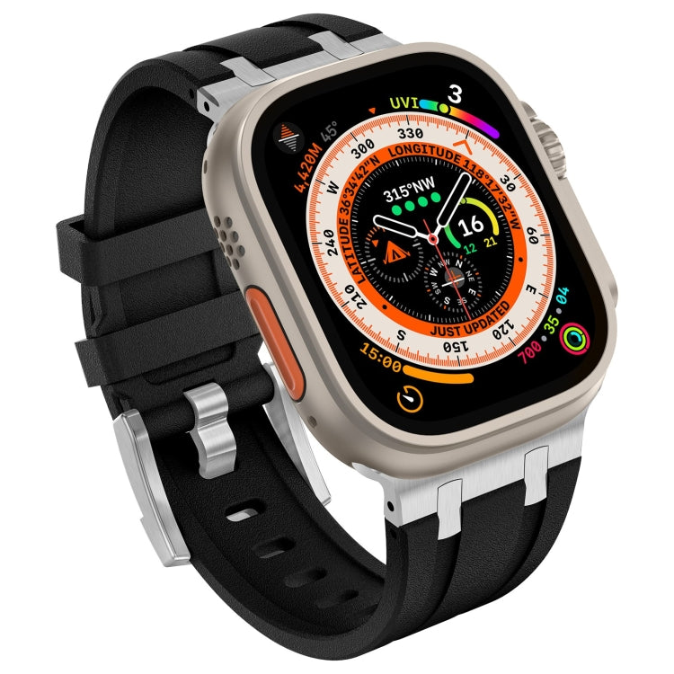 Lisslune | For Apple Watch SE 2022 44mm Stone Grain Liquid Silicone Watch Band (Silver Black)