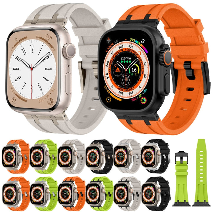 Lisslune | For Apple Watch Ultra 49 mm Stone Pattern Liquid Silicone Watch Band (Black Orange)