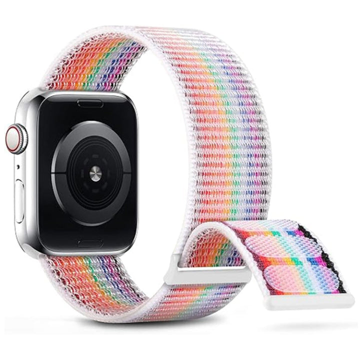 Lisslune | For Apple Watch Series 8 45 mm Double Hook and Loop Nylon Watch Band (Rainbow)
