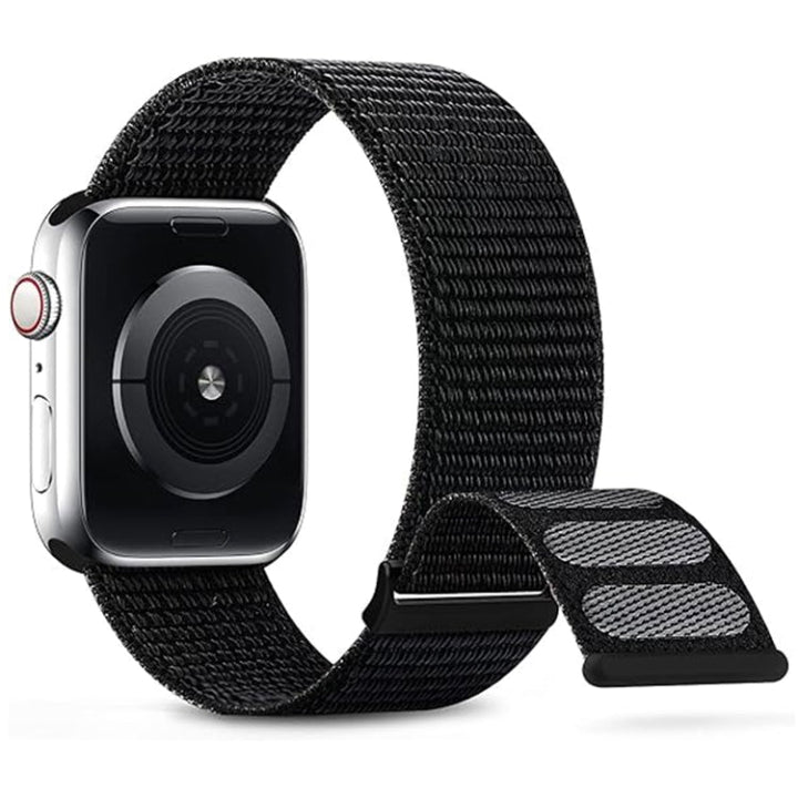 Lisslune | For Apple Watch Series 3 42mm Dual Hook and Loop Nylon Watch Band (Dark Black)