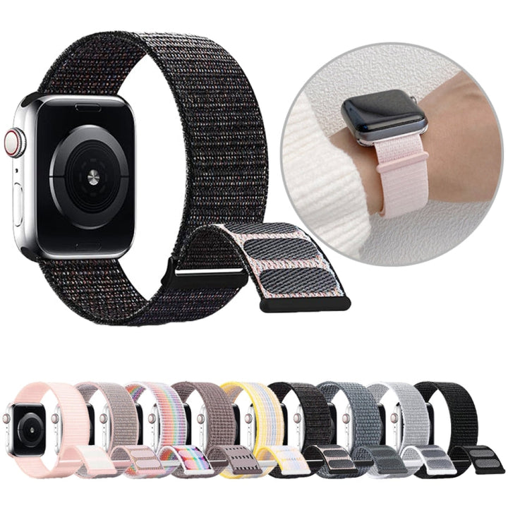 Lisslune | For Apple Watch Series 8 45 mm Double Hook and Loop Nylon Watch Band (Rainbow)