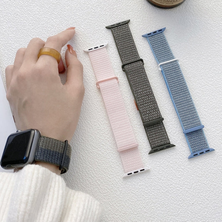 Lisslune | For Apple Watch Series 8 45 mm Double Hook and Loop Nylon Watch Band (Rainbow)