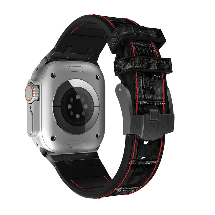 Lisslune | For Apple Watch SE 2023 44mm Crocodile Texture Liquid Silicone Watch Strap (Black Red Black)