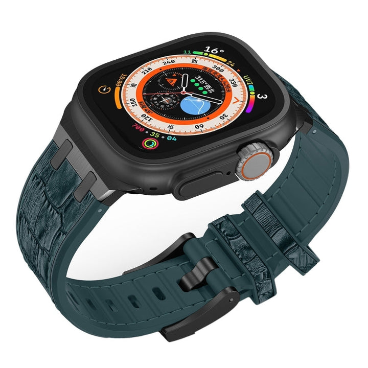 Lisslune | For Apple Watch SE 2023 44mm Crocodile Texture Liquid Silicone Watch Band (Black Dark Green)