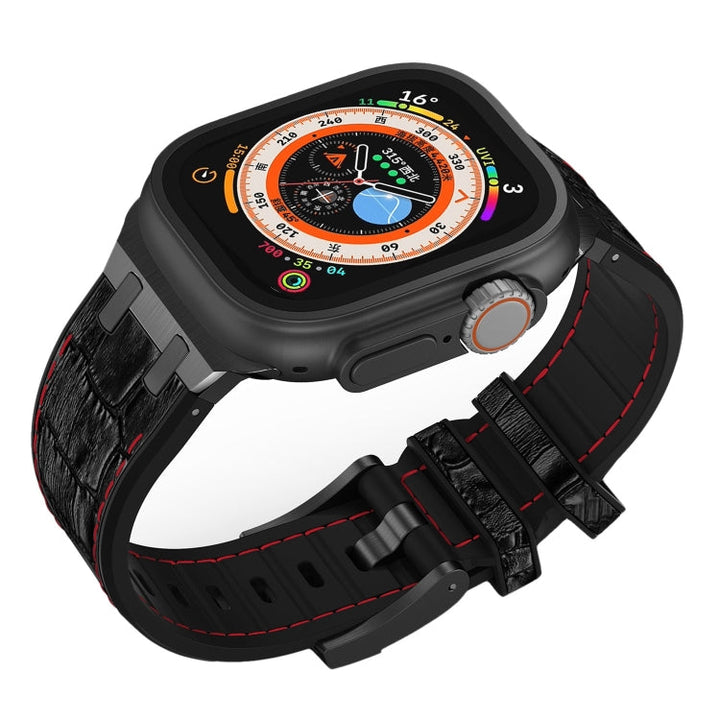 Lisslune | For Apple Watch SE 2023 40mm Crocodile Texture Liquid Silicone Watch Band (Black Red Black)