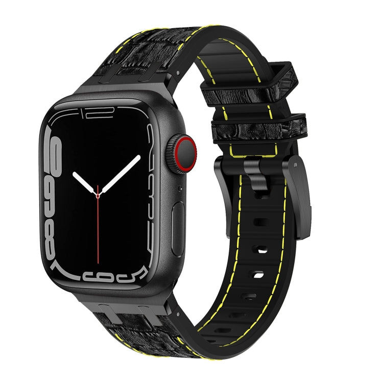 Lisslune | For Apple Watch SE 2023 40mm Crocodile Texture Liquid Silicone Watch Band (Black Yellow Black)