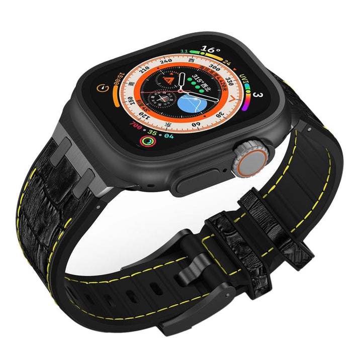 Lisslune | For Apple Watch SE 2023 40mm Crocodile Texture Liquid Silicone Watch Band (Black Yellow Black)