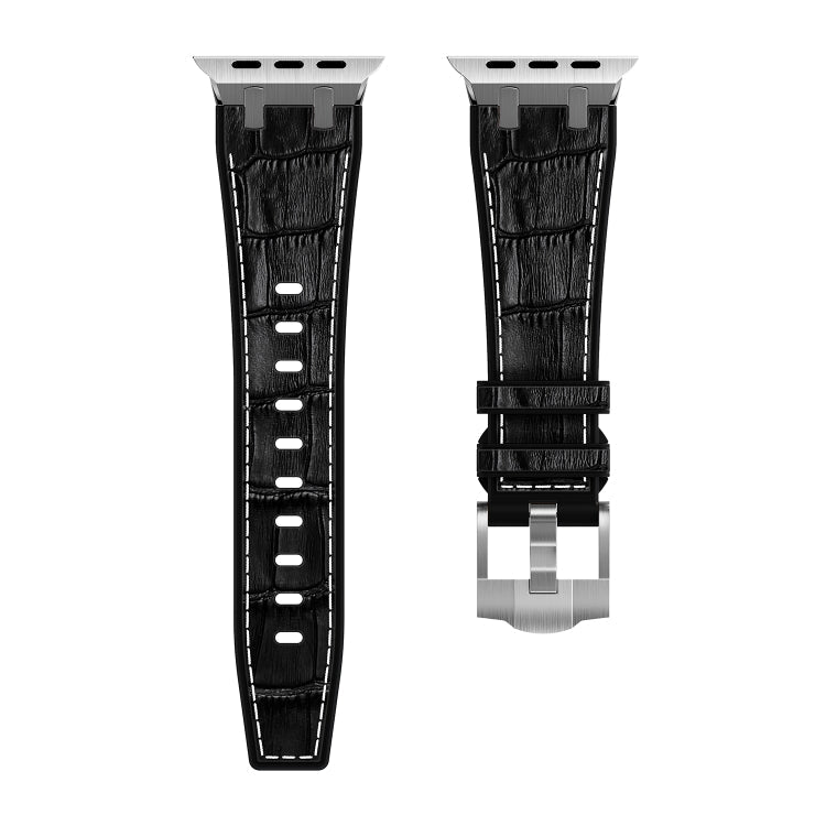 Lisslune | For Apple Watch SE 2023 40 mm Crocodile Texture Liquid Silicone Watch Band (Silver White Black)