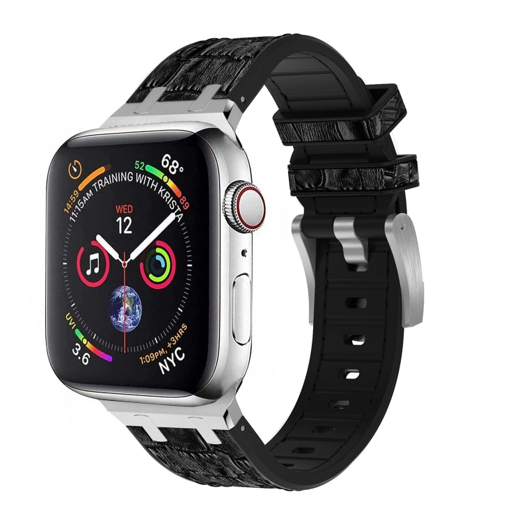 Lisslune | For Apple Watch SE 2023 40mm Crocodile Texture Liquid Silicone Watch Strap (Silver Black)