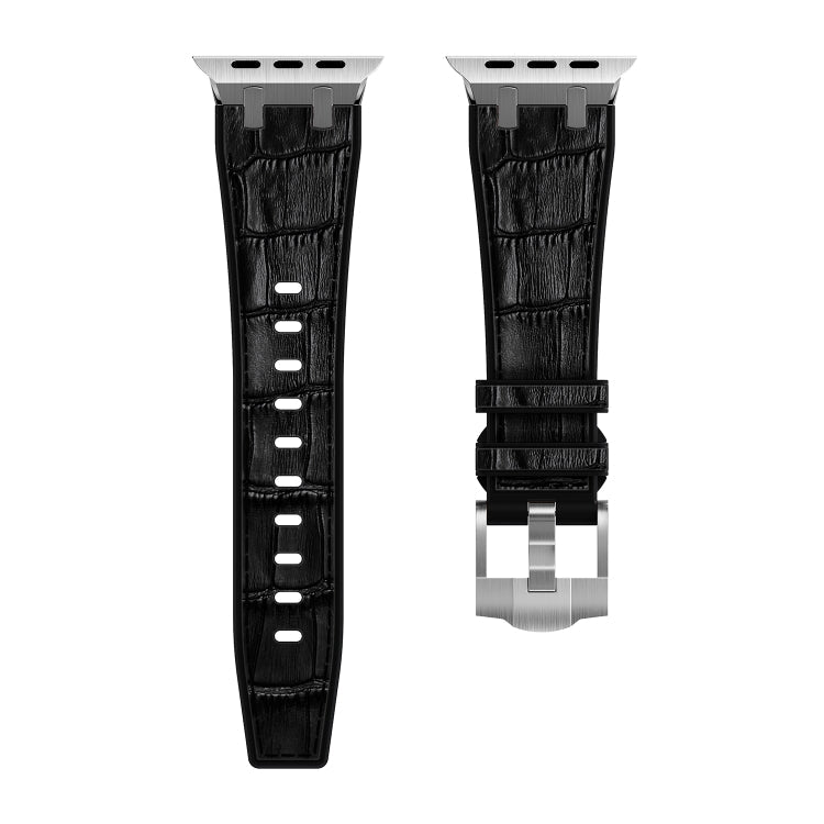 Lisslune | For Apple Watch SE 2023 40mm Crocodile Texture Liquid Silicone Watch Strap (Silver Black)