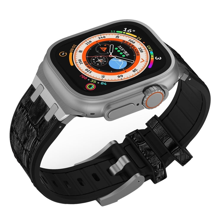 Lisslune | For Apple Watch SE 2023 40mm Crocodile Texture Liquid Silicone Watch Strap (Silver Black)