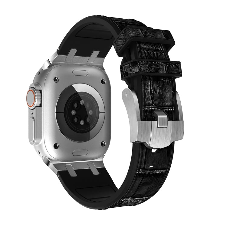 Lisslune | For Apple Watch SE 2023 40mm Crocodile Texture Liquid Silicone Watch Strap (Silver Black)