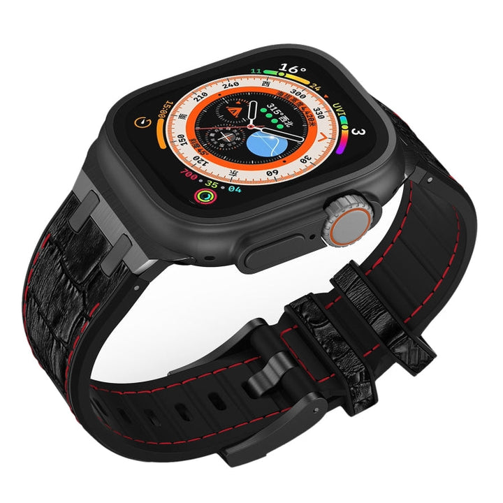 Lisslune | For Apple Watch Ultra 2 49mm Crocodile Texture Liquid Silicone Watch Band (Black Red Black)