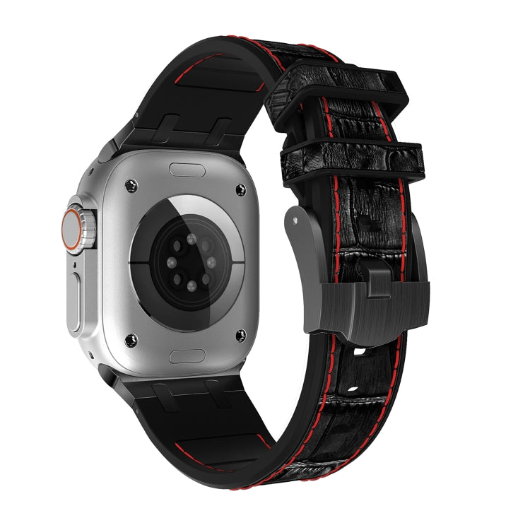 Lisslune | For Apple Watch Ultra 2 49mm Crocodile Texture Liquid Silicone Watch Band (Black Red Black)