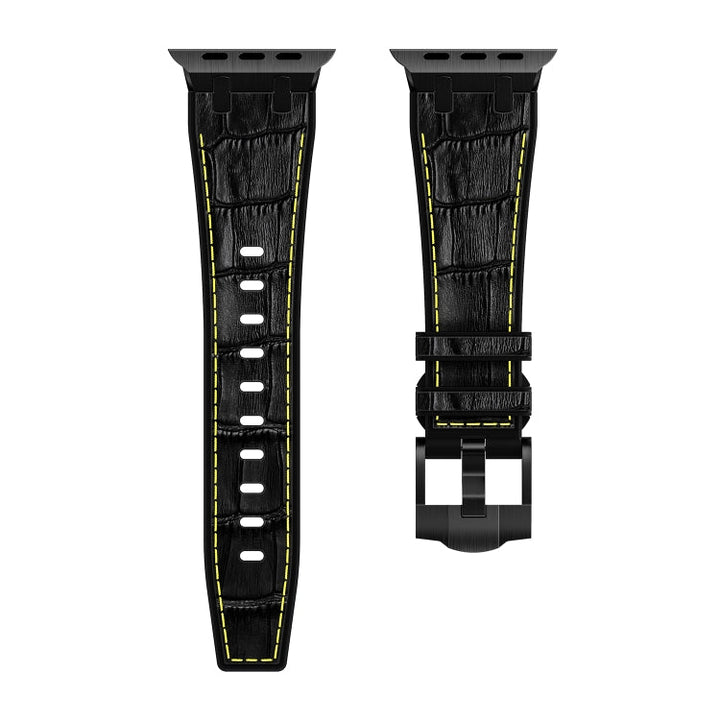 Lisslune | For the Apple Watch Ultra 2 49mm crocodile texture liquid silicone watch strap (Black Yellow Black)