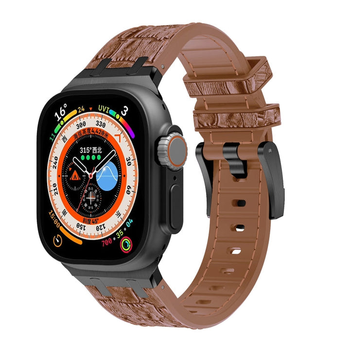 Lisslune | For Apple Watch Ultra 2 49mm Crocodile Texture Liquid Silicone Watch Strap (Black Yellow Brown)