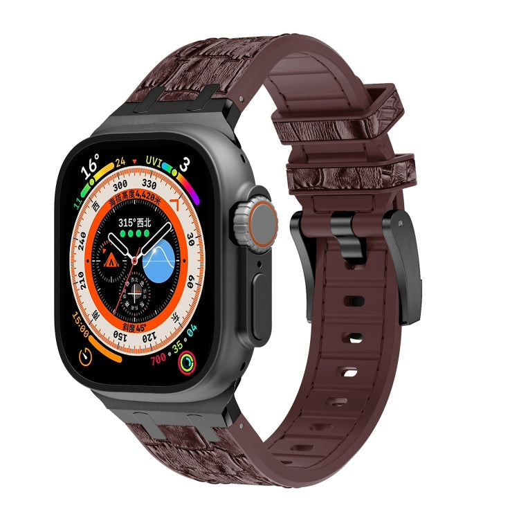 Lisslune | For Apple Watch Ultra 2 49mm Crocodile Leather Texture Liquid Silicone Watch Band (Black Dark Brown)