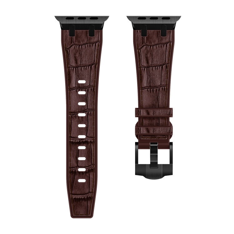 Lisslune | For Apple Watch Ultra 2 49mm Crocodile Leather Texture Liquid Silicone Watch Band (Black Dark Brown)