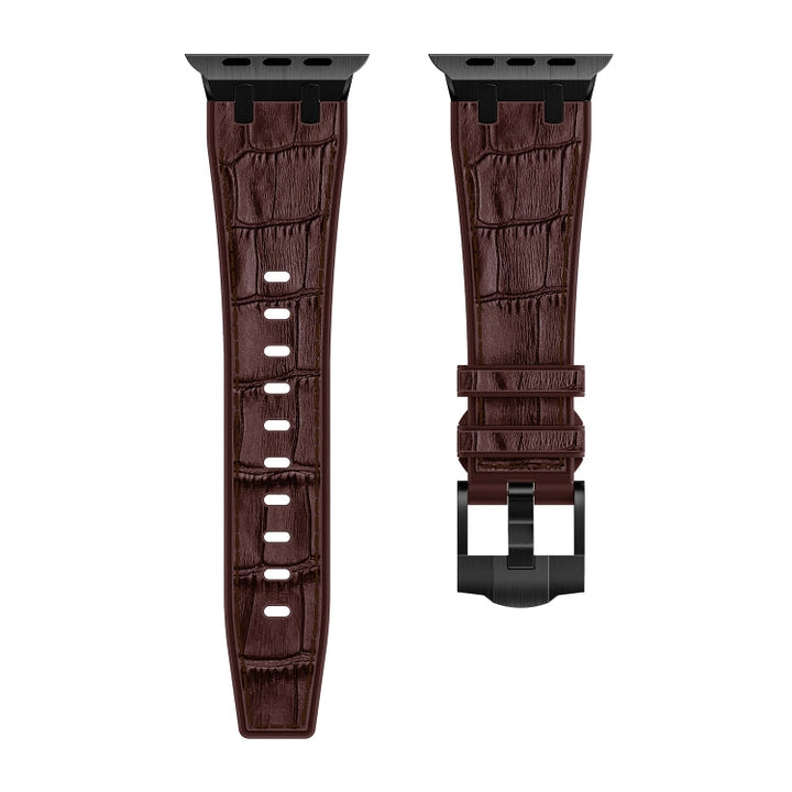 Lisslune | For Apple Watch Ultra 2 49mm Crocodile Leather Texture Liquid Silicone Watch Band (Black Dark Brown)
