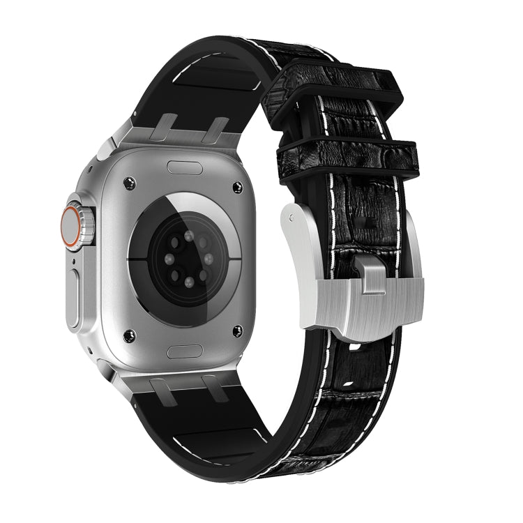 Lisslune | For Apple Watch Ultra 2 49mm Crocodile Texture Liquid Silicone Watch Band (Silver White Black)