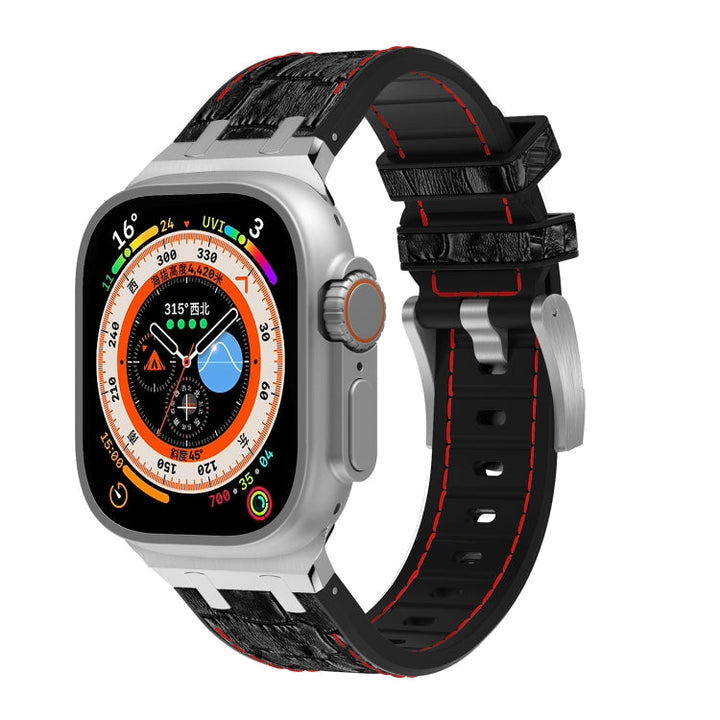 Lisslune | For Apple Watch Ultra 2 49mm Crocodile Texture Liquid Silicone Watch Band (Silver Red Black)