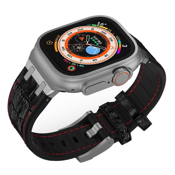 Lisslune | For Apple Watch Ultra 2 49mm Crocodile Texture Liquid Silicone Watch Band (Silver Red Black)