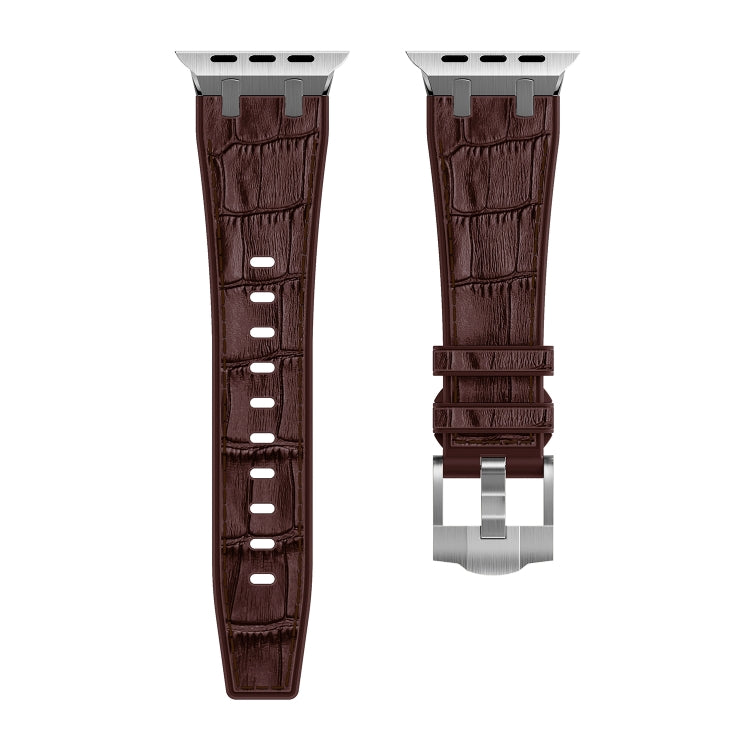 Lisslune | For Apple Watch Ultra 2 49mm Crocodile Texture Liquid Silicone Watch Band (Silver Dark Brown)