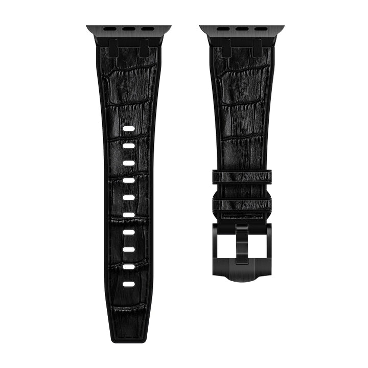 Lisslune | For Apple Watch Series 9 45mm Crocodile Texture Liquid Silicone Watch Band (Black Black)