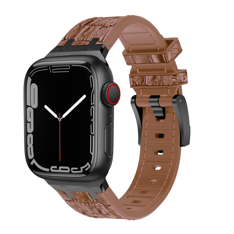 Lisslune | For Apple Watch Series 9 45mm Crocodile Texture Liquid Silicone Watch Band (Black Yellow Brown)