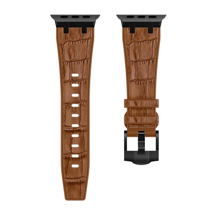 Lisslune | For Apple Watch Series 9 45mm Crocodile Texture Liquid Silicone Watch Band (Black Yellow Brown)
