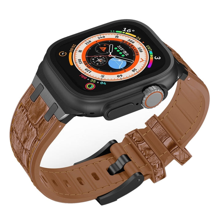 Lisslune | For Apple Watch Series 9 45mm Crocodile Texture Liquid Silicone Watch Band (Black Yellow Brown)