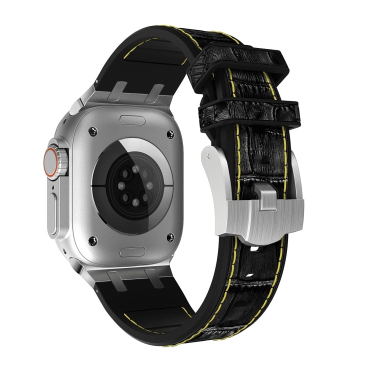 Lisslune | For Apple Watch Series 9 45mm Crocodile Texture Liquid Silicone Watch Strap (Silver Yellow Black)