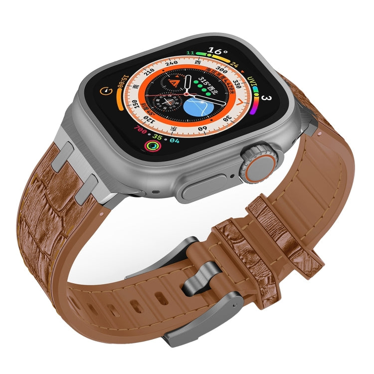 Lisslune | For Apple Watch Series 9 45mm Crocodile Texture Liquid Silicone Band (Silver Yellow Brown)