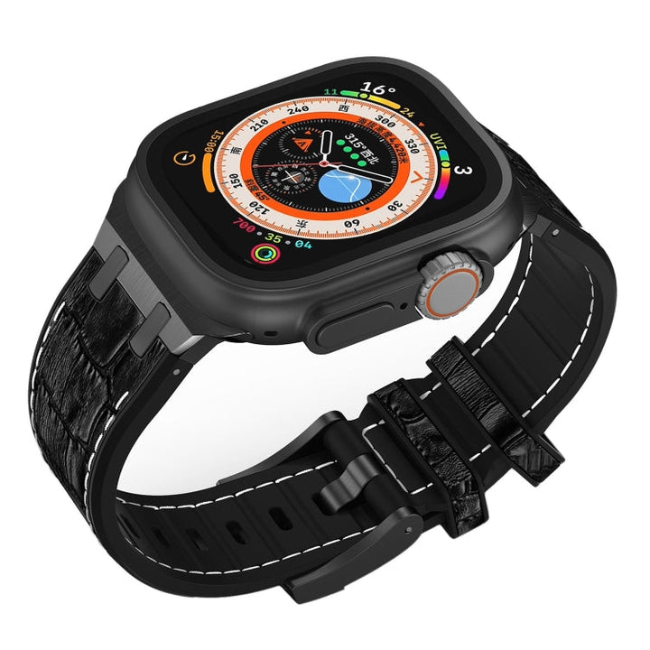 Lisslune | For Apple Watch Series 9 41mm Crocodile Texture Liquid Silicone Watch Band (Black White Black)