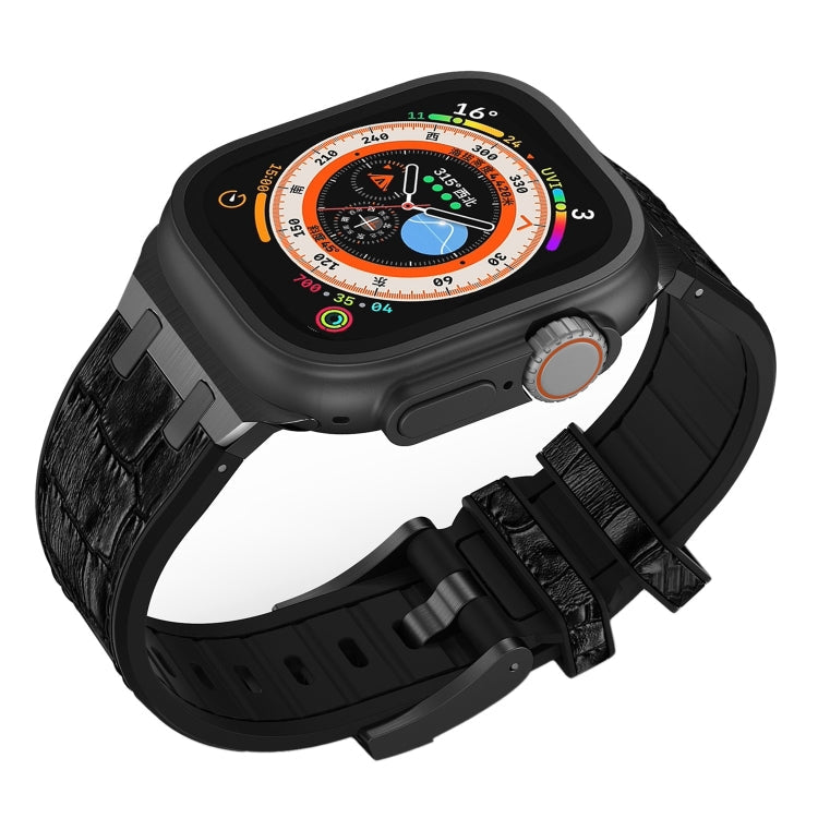 Lisslune | For Apple Watch Series 9 41mm Crocodile Structure Liquid Silicone Watch Strap (Black Black)